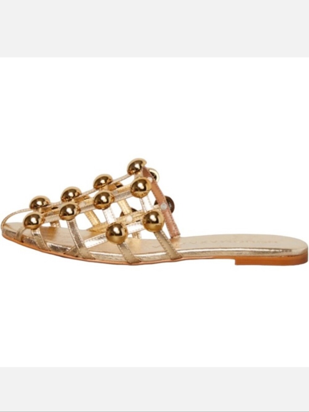 BCBGMAXAZRIA Tina Mule in Platino Size 7.5 Gold Studded Flat Sandals New In Box - Picture 3 of 9